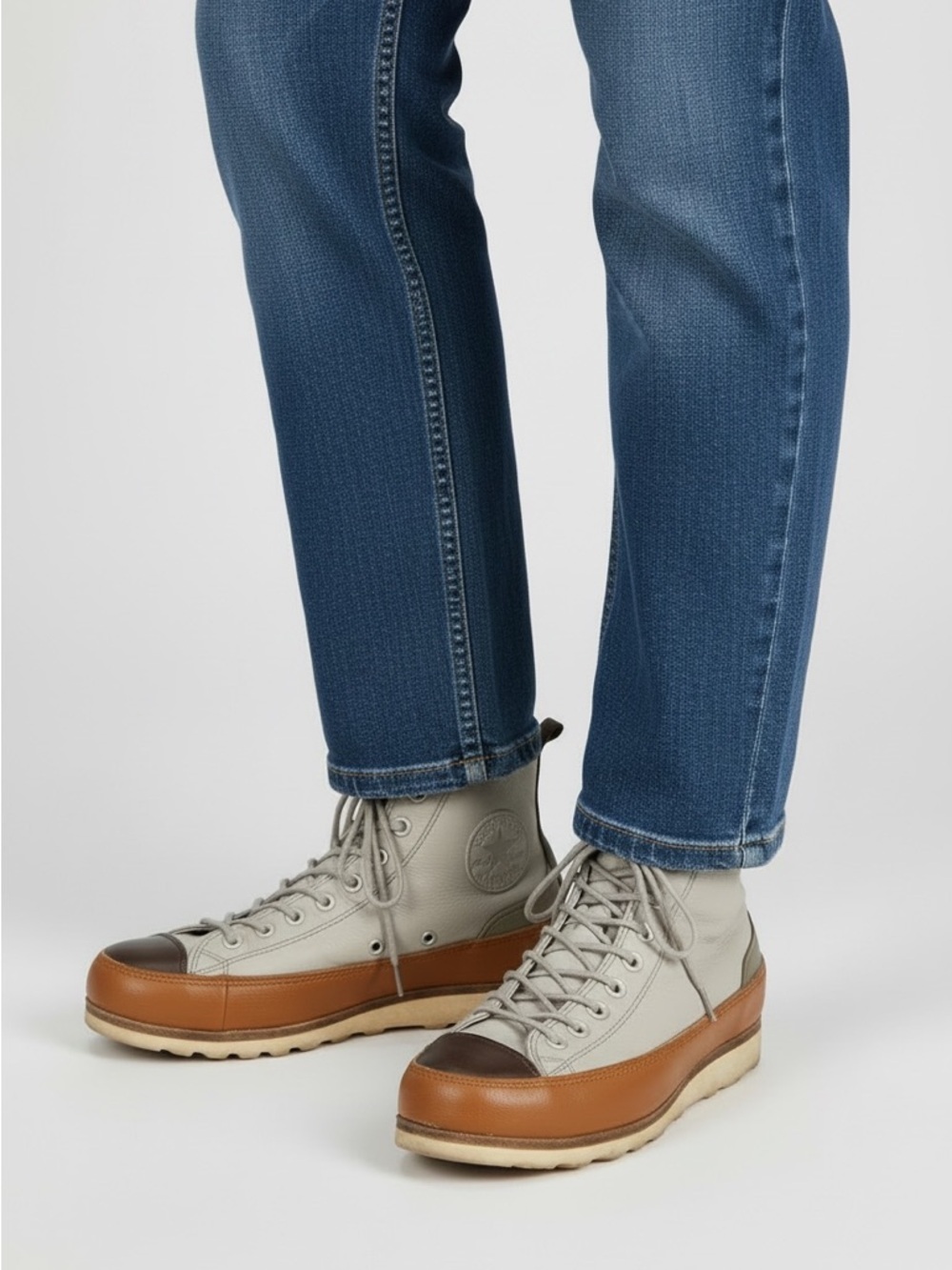 Converse All Star Chuck Taylor Leather Gray and Tan High-Top Sneakers Vibram